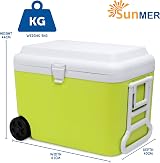 SUNMER 50L Plastic Cooler Box with Wheels Lime 2 Ice Packs 48-Hour Cooling view 7