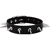 Sacina Gothic Punk Black Spiked Choker Collar, Black PU Leather Spiked Choker Necklace, Halloween Goth Jewelry Gift for Women