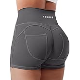 YEOREO CoreFlex Denim Look Pocket 3.6'' Workout Shorts for Women Scrunch High Waisted Yoga Gym Shorts