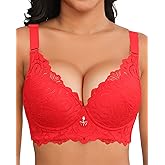 YAEHOL Push Up Lace Bra for Women Underwire Plus Size Comfortable Brassiere