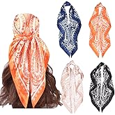 upeilxd 4Pcs Silk Head Scarves for Women Satin Hair Scarf 35”Large Square Bandana Silk Like Neck Scarf Shawl