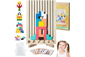 Wooden Stacking Puzzle Toy, 3D Montessori Brain Blocks, Wooden Tetris Puzzle for Kids Ages 3-6, Giant Russian Block Game for 