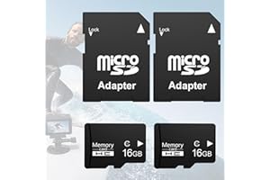 Micro SD Card 16GB SDHC C10 U1, 2 Pack Class 10 High Speed Memory Card with SD Adapter for Camera, Dash Cam, GPS, MP3 Player,