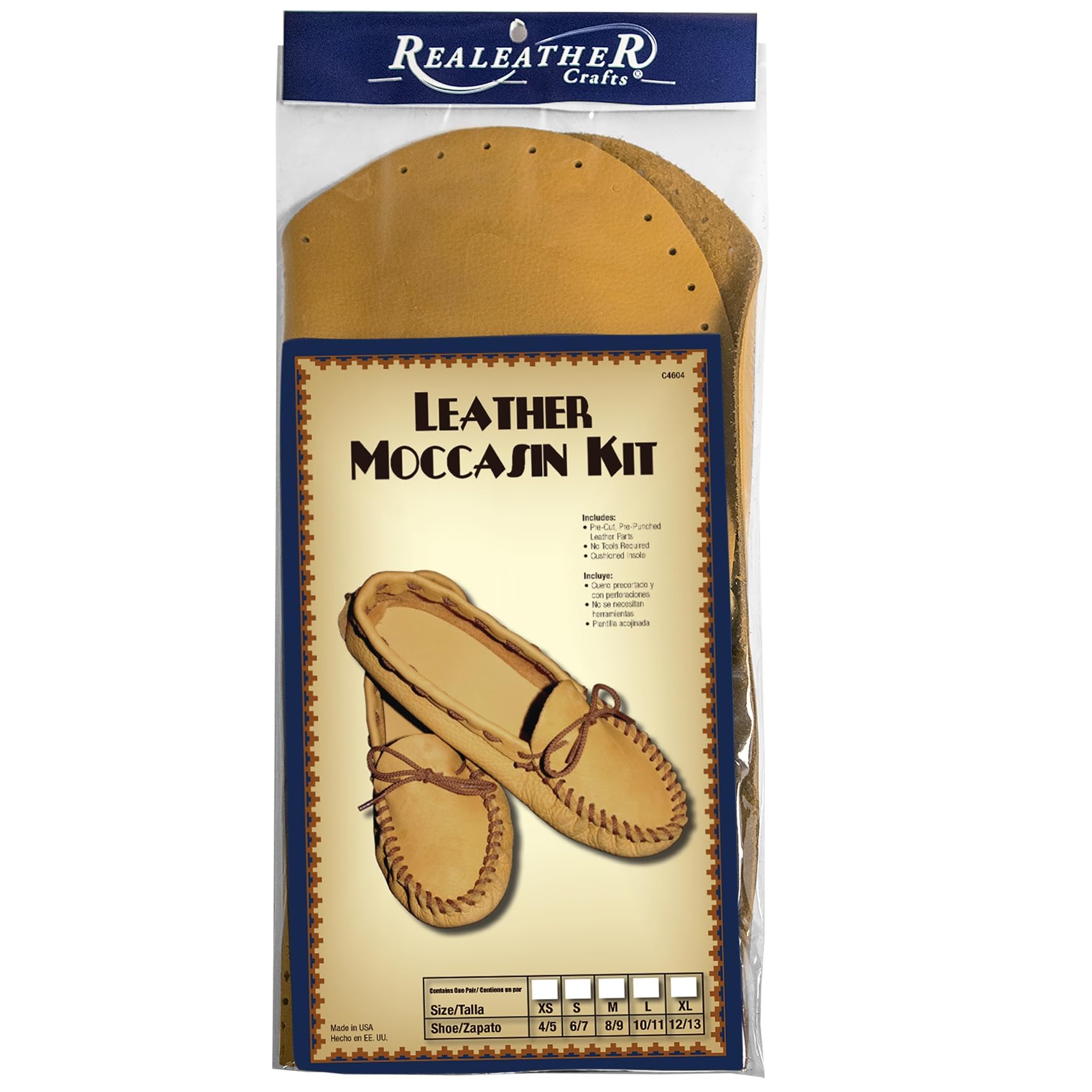 Realeather Crafts Leathercraft Kit Scout Moccasin-Size 6/7, Leather, Gold