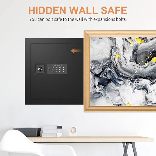 In-Wall Safe Between Studs - Fireproof, Digital Keypad & Keys, Hidden Wall Safe For Passports & Jewelry