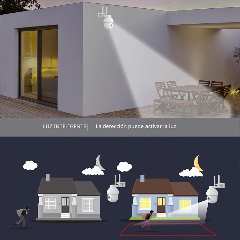 - Cámara PTZ WiFi 2.4Ghz Half4K 2560x1440, Visión Nocturna a Color, Detección de Movimiento y Humanos, Compatible con Alexa y Google Home, Control App Tuya, Imagen Super HD 2.5k — foto 7 de 8