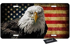 Wondertify Bald Eagle USA Flag License Plate,Grunge American Flags Decorative Car Front License Plate,Vanity Tag,Metal Car Plate,Aluminum Novelty License Plate for Men/Women Car,6 X 12 Inch