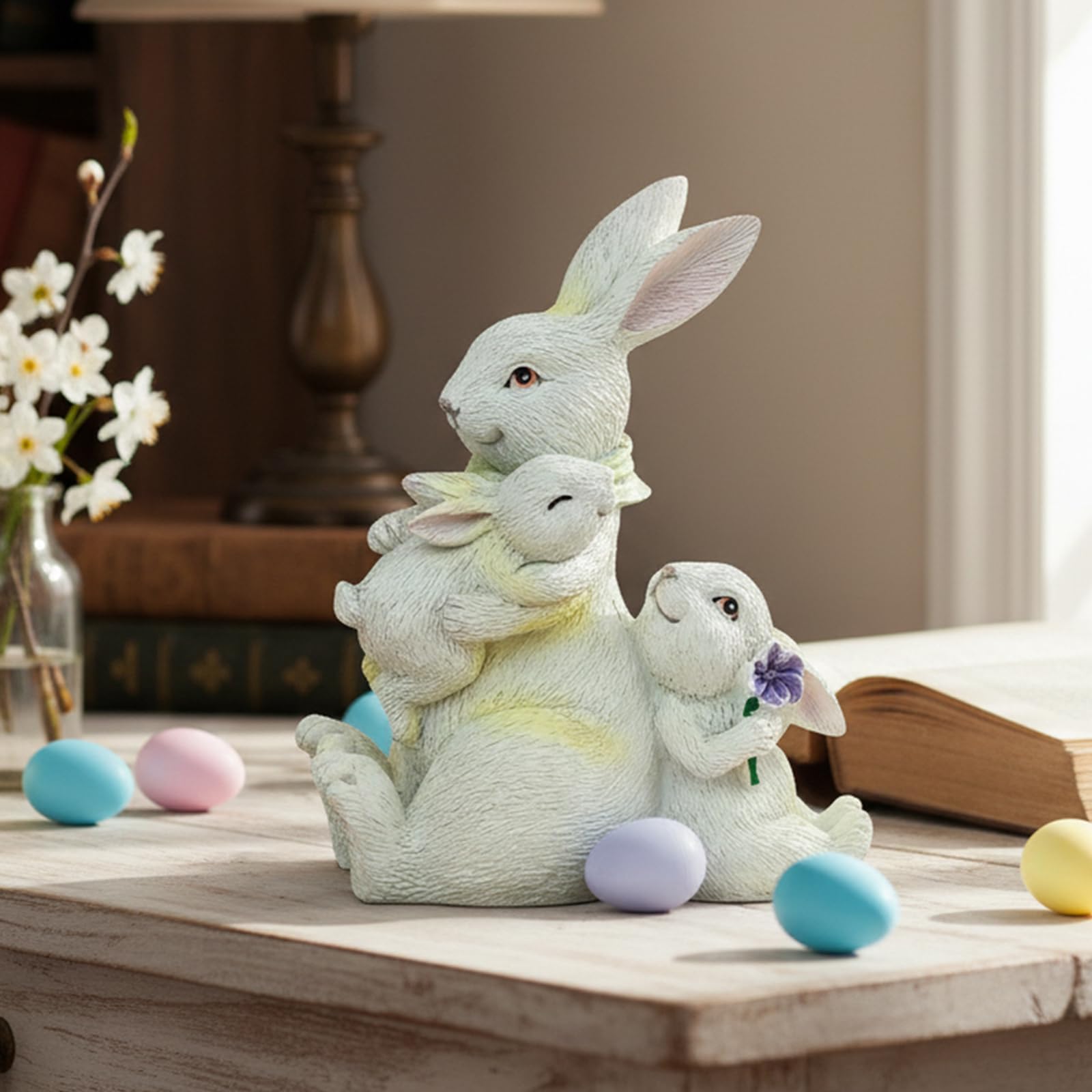 SafeSir Resin Bunny Figurine, 4.5in Adorable Mom and Baby Bunnies Decor, Family Unity Easter Table Decorations, Spring Home Decor, Rabbit Ornaments for Easter Gifts(Mom and Baby)