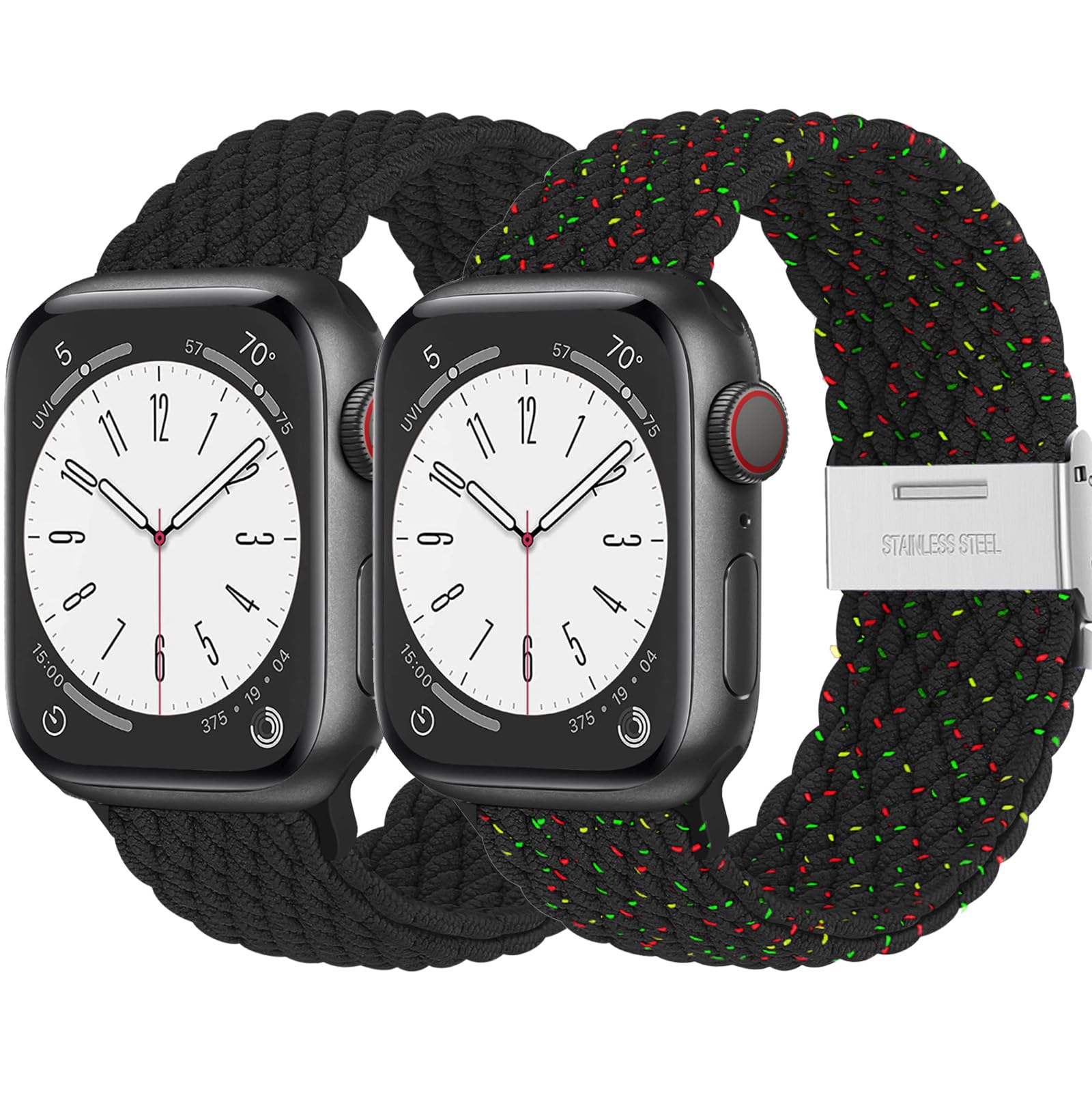2Pcs Stretchy Braided strap For Apple Watch Straps 44mm 40mm 45mm 40mm 49mm 42mm 46mm 38mm Women Men,Sport Elastic Solo Loop Bracelet Band for iWatch Series 10 9 8 7 6 5 4 3 2 1 Se Ultra