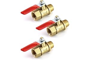 QWORK Ball Valve, 3 Pcs 1/4" Heavy Duty Brass Ball Valve Shut Off Switch, 1/4" Male x Female NPT Thread Pipe Fitting Air Comp