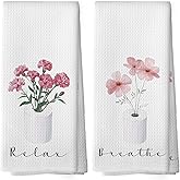 Mcehtle Pink Floral Bathroom Hand Towels, Cottagecore Botanical Roll Paper Hand Towel for Bathroom Decor, Relax Breath Pink Flower Decorative Towels for Washroom Toilet 16x24 Inch Set of 2