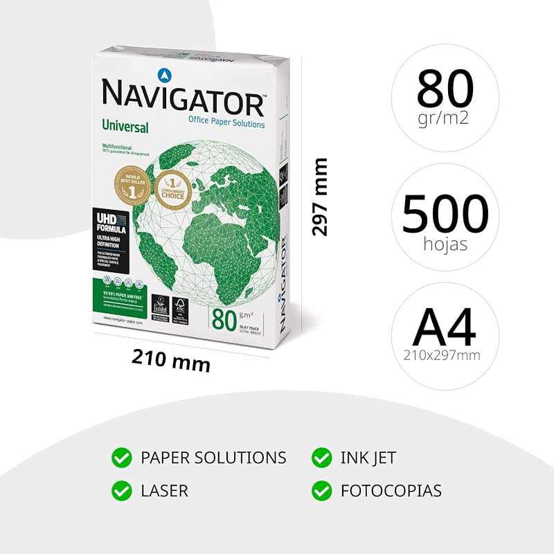 Packung mit 1500 Blatt Navigator Universal A4 80 g + 60 Hüllen aus Kunststoff für Folien, DIN A4 - Opituria (1500 Blatt + 60 Hüllen)