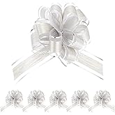 MECCANIXITY 6pcs 6 Inch Large Pull Bows for Gift Wrapping, Silver Ribbon Bow for Christmas Party Wedding Valentine's Day Presents Gift Baskets Decoration
