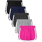 Aikuco 5 Packs Girls Soccer Shorts Toddler Athletic Running Dolphin Active Gym Workout Kids Quick Dry Shorts for Girls