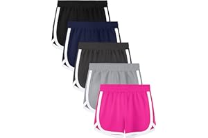 Aikuco 5 Packs Girls Soccer Shorts Toddler Athletic Running Dolphin Active Gym Workout Kids Quick Dry Shorts for Girls