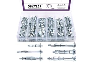 SWPEET 80Pcs Molly Bolt Assortment Kit, Hollow Wall Anchors Perfect for Secure Drywall, Sheetrock and Paneling to Walls or Ceilings - M4×32, M4×60, M5×52, M5×65, M6×52, M6×65 (Assortment Kit)