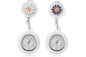 Baluue 2pcs Nurse Watch Retractable Clip-on Nursing Watches with Second Hand for Nurses and Doctors, Flower Pattern Pocket Wa