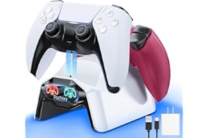 Fachixy PS5 Controller Charger Station with Fast Charging Cord Dual Charging Dock for Playstation5 Controller PS5 Remote Charger Stand Accessories PS5 Controller Charging Station with LED Indicator
