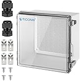 TICONN Outdoor Electrical Box Waterproof, Junction Box IP67 ABS Plastic Enclosure with Hinged Cover with Mounting Plate, Wall Brackets, Cable Glands (Clear, 11.8"x11.8"x7.1")