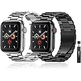 Guwet Pack 2 Metal Bands Compatible With Apple Watch Band 38/40/41/42/44/45/46/49mm,Stainless Steel&Milanese Loop Mesh for iWatch Band Series SE3 2 1/ Ultra3 2 1/11 10 9 8 7 6 5 4 3 2 1