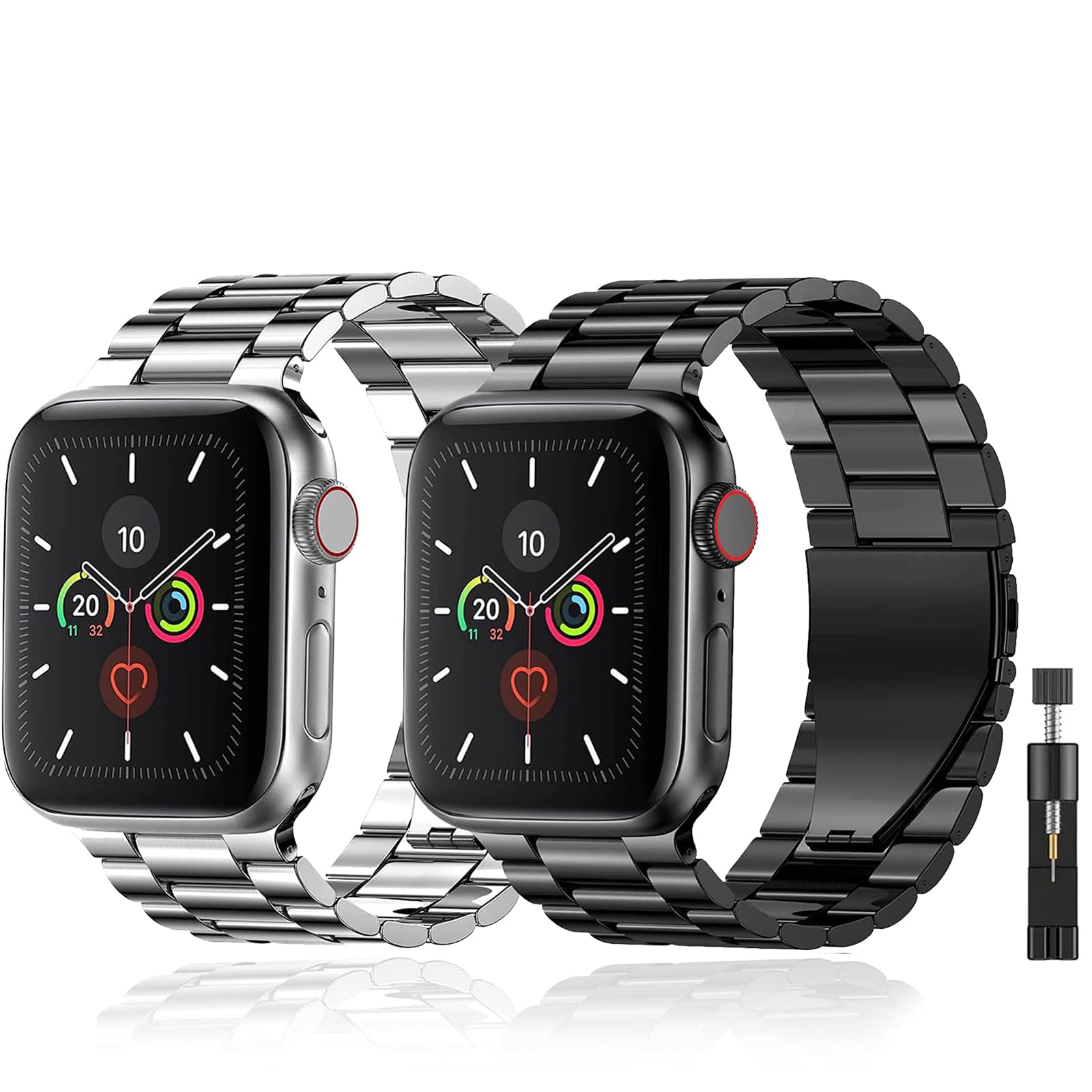 baklon Pack 2 Metal Strap Compatible with Apple Watch Strap 38/40/41/42mm, Replacement Wristband Compatible with iWatch Series Ultra SE 3 2 1 Series 11 10 9 8 7 6 5 4,Black Silver