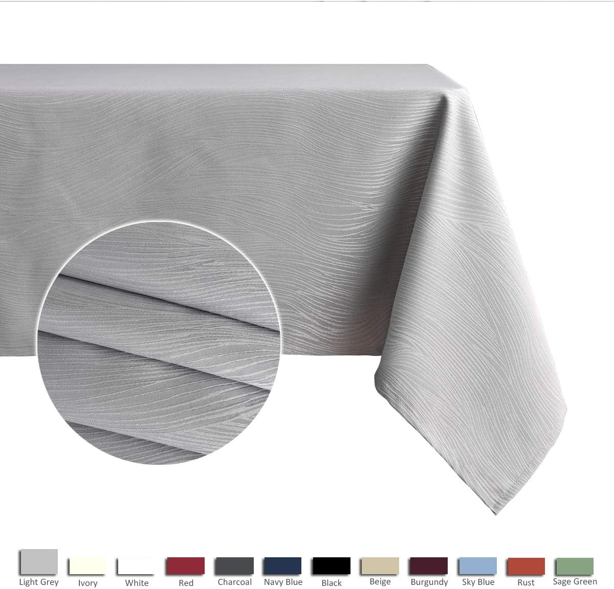 maxmill Jacquard Table Cloth Swirl Pattern Spillproof Wrinkle Resistant Oil Proof Heavy Weight Soft Tablecloth for Kitchen Dinning Tabletop Decoration Outdoor Picnic Rectangle 52 x 70 Inch Light Grey: Kitchen & Dining
