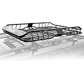Tyger Auto TG-RK1B942B Heavy Duty Roof Mounted Cargo Basket Rack | L57.5 x W42 x H6 | Roof Top Luggage Carrier | with Wind Fairing, Black
