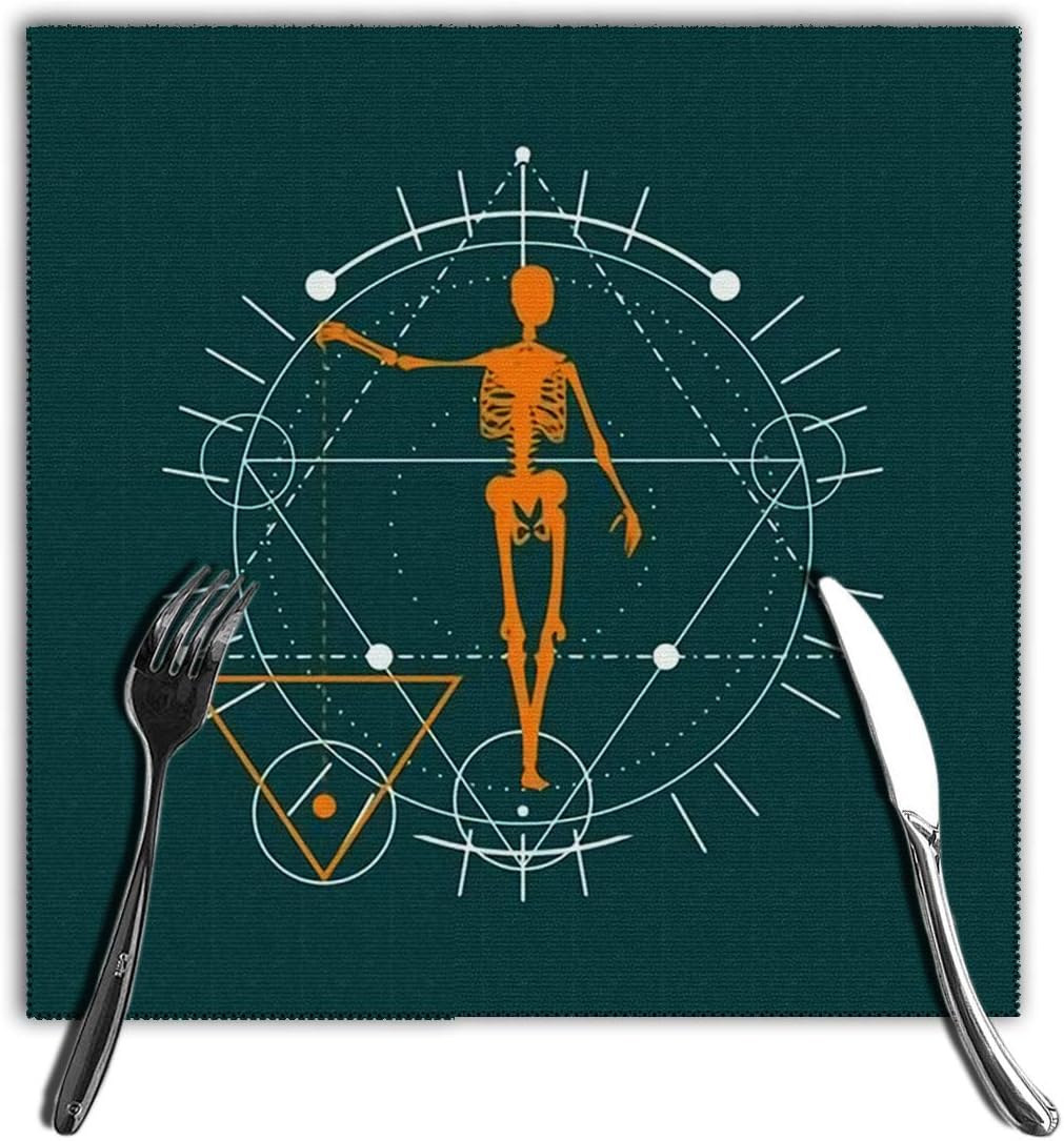 Randell Placemats Set of 4 Mystery Witchcraft Occult and Alchemy Tattoo Sign Mystical Vintage Gothic Geometry Thin Lines Symbol Stain Resistant Table Mats 1212 in