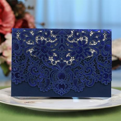 certainPL Elegant Invitations Cards Kits 10Pcs Laser Cut Lace Wedding Party Invitations Cards with Printable Paper and Envelopes for Engage T Wedding Marriage Birthday Party 18.5 * 12.5cm Blue