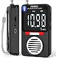 PRUNUS J-155 Pocket Radio AM FM, Shortwave Radios with Best Reception, Bluetooth, Large Screen,TF Card Play,Stereo Earphone Jack,Alarm Clock, Portable Rechargeable Digital Radio for Jogging,Walking