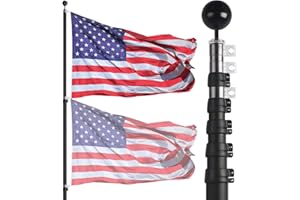 NELXINJO 20ft Telescopic Flag Pole - Extra Thick Outdoor Telescoping Flag Poles with 3x5 American Flag for Residential or Commercial,Black