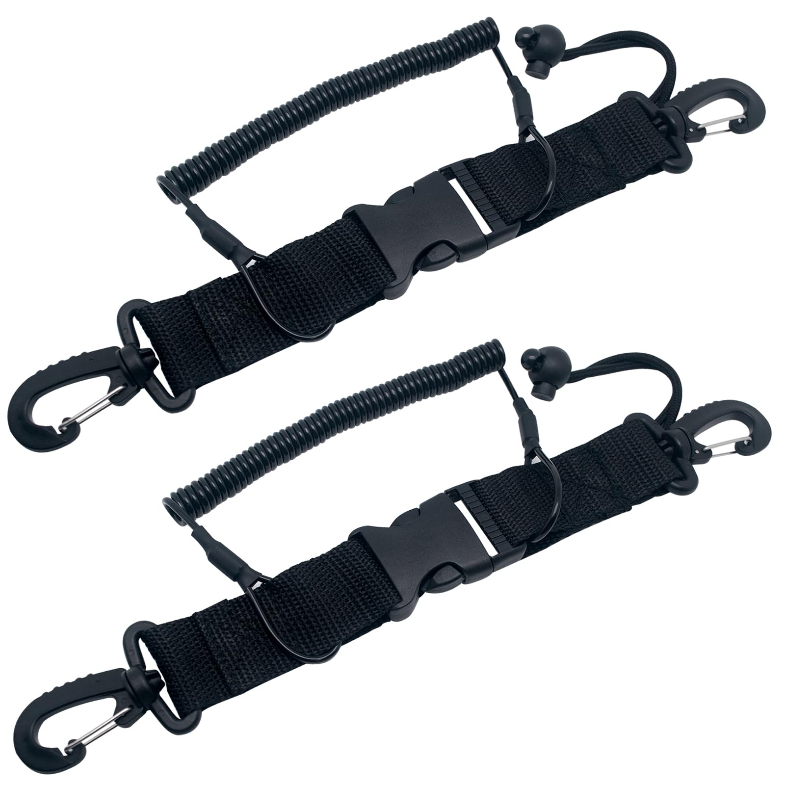 XINSUO 2 Pieces Black Diving Gear Anti Lost Lanyard,Diving Quick Release Lanyard Ring and Stainless Ring Clip,Suitable for Diving and Mountaineering