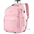 Arcoyard Rolling Backpack Carry On Luggage For Adults With Wheels, 40L Wheeled Backpack For Women, Travel Roller Backpack, Rolling Bag, Pink