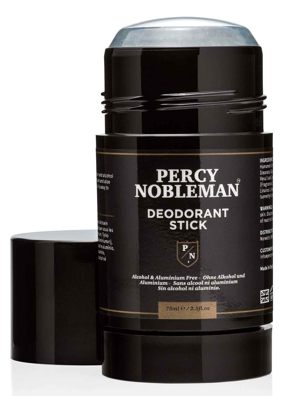 Percy Nobleman Natural Deodorant Stick for Men - Aluminium & Alcohol Free, Vegan, Signature Scent, with Aloe Vera & Witch Hazel, Non-Toxic, Paraben-Free, Long-Lasting Freshness - 75ml