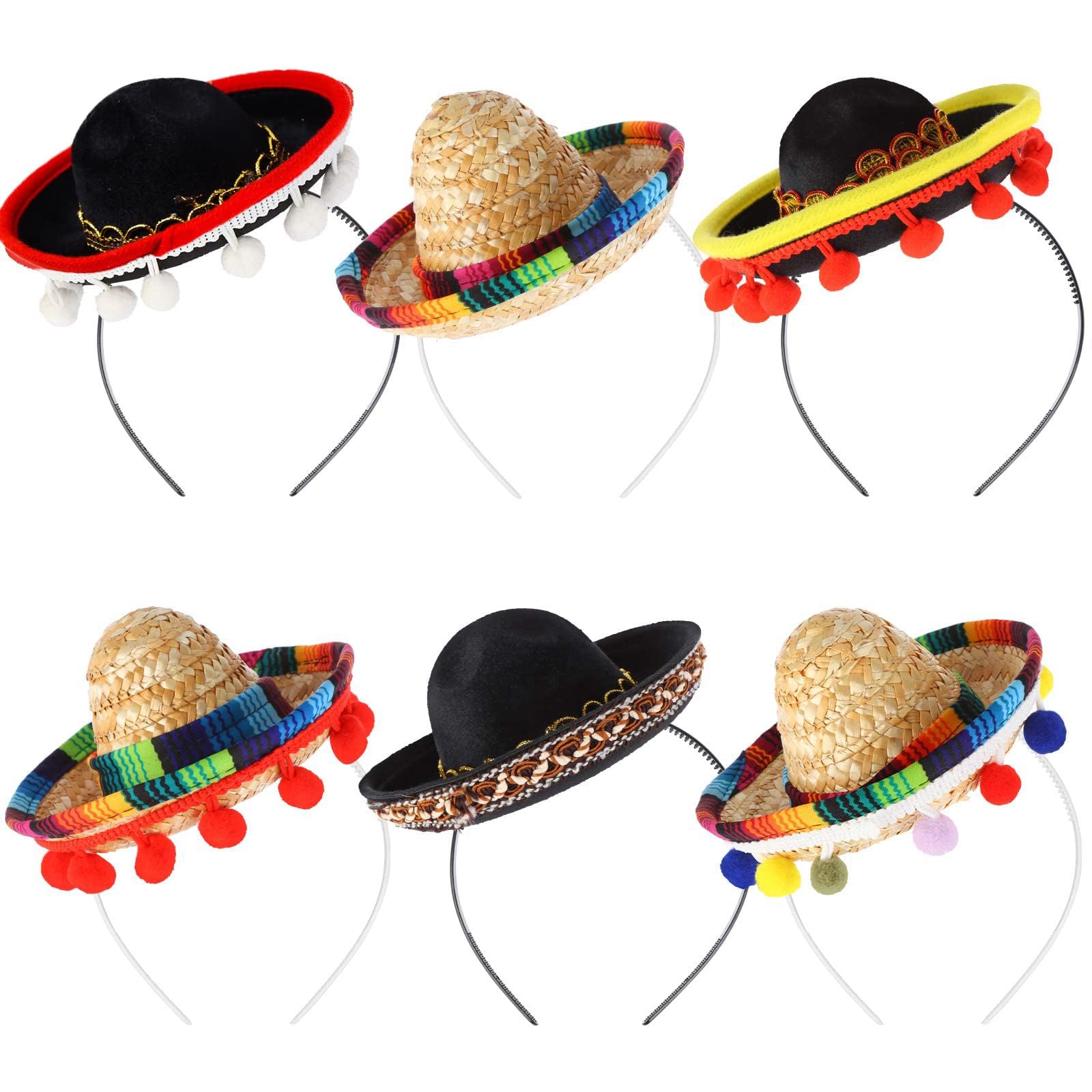 CCCYMM 6 Pcs Mini Mexican Hats Mini Straw Hat for Carnival Decorations