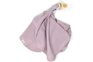 Kishu Baby Indi Organic Paci Blanket - Fairtrade & GOTS Certified 100% Organic Cotton Muslin Mini Baby Blanket with Snap to Secure Baby Pacifier - Pacifier Not Included (Lavender)