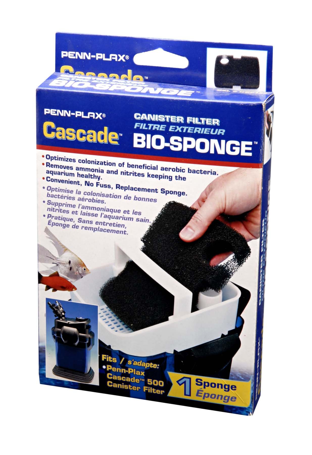 Penn-Plax Cascade 500/350 GPH Canister Filter Aquarium Bio Sponge Replacement; 1 Pack, Blue