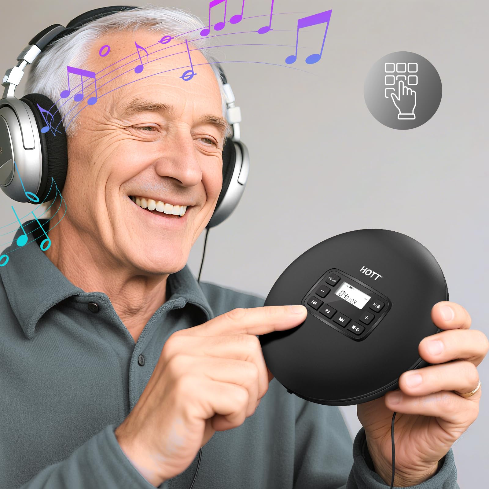 HOTT C204 Basic Portable CD Player with Anti-Skip Protection - AA Battery Powered, Compact CD Players MP3/CD-R Compatible, Built-in Headphones & AUX Output for Car