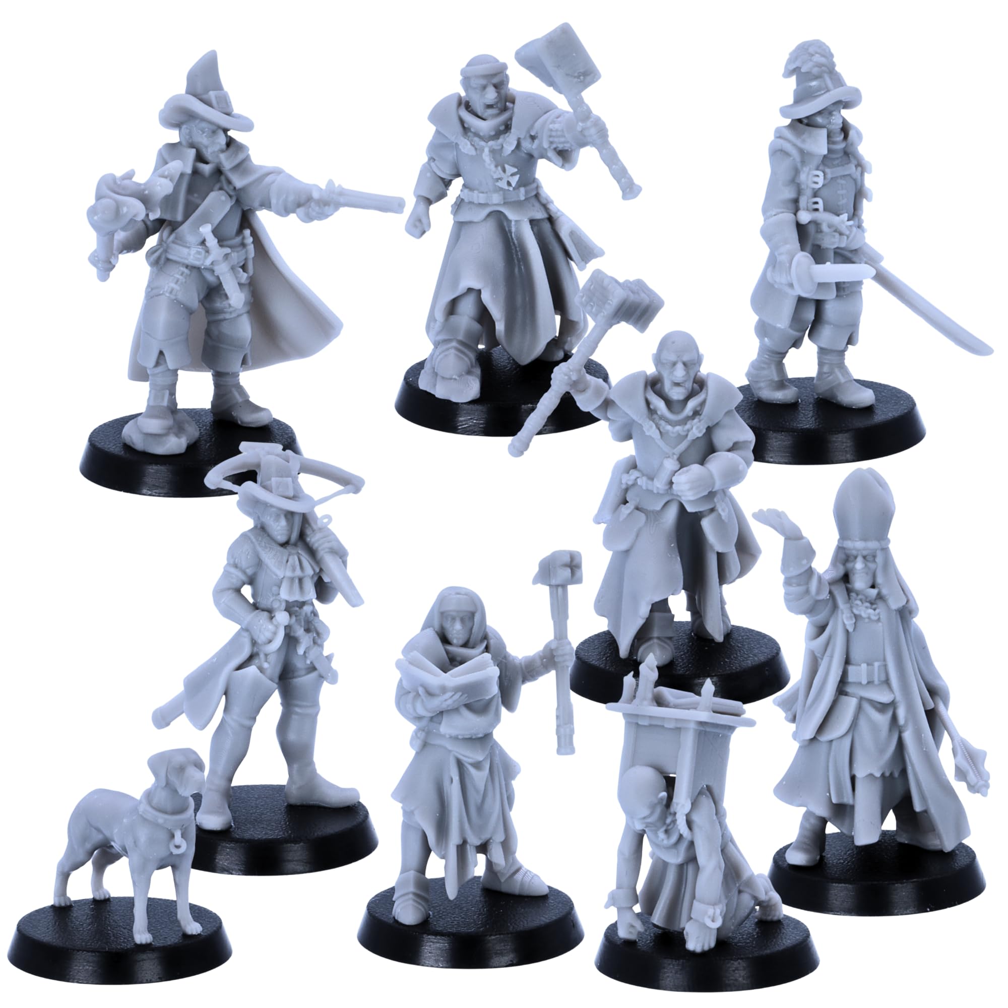 Inquisitor Band – 9 Miniature Set for Tabletop RPGs | 32mm Scale Fantasy Models | Witch Hunters, Priests, High Inquisitor | Highlands Miniatures Licensed | Resin Unpainted Figures for Gamers & Collect