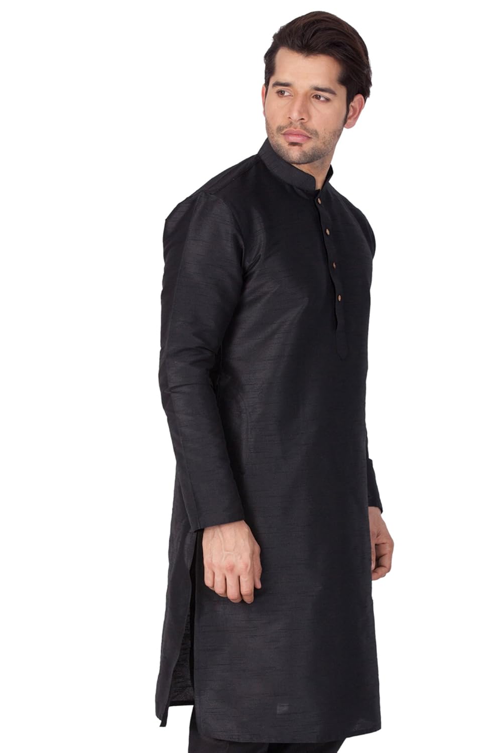 vastramay mens cotton silk kurta (black_vasmkbl001)