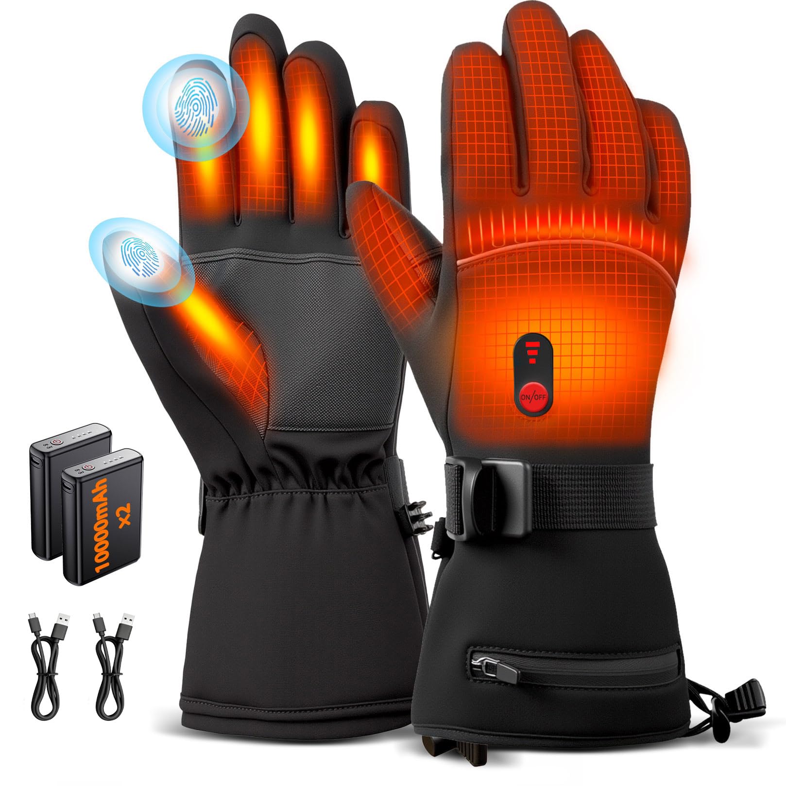 Photo 1 of 20000mAh Rechargeable Heated Gloves for Men & Women, 7.4V Fast Heating Heated Gloves,3 Temperature,Touch Screen, Water Resistant, Non-Slip, Suitable for Winter Outdoor Work, Skiing, Cycling, Fishing
