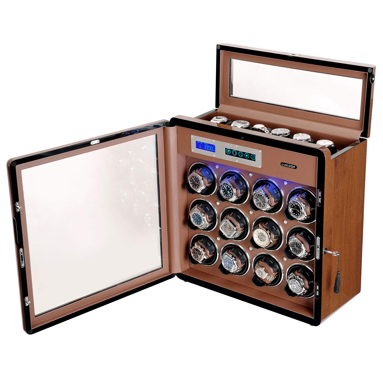 LUKDOF Automatic Watch Winder, Luxury Walnut Watch Winder for Rolex with Quiet Motor and Adjustable Upgraded Watch Pillows Battery Powered or AC Adapter Watch Winder Box for Men and Women