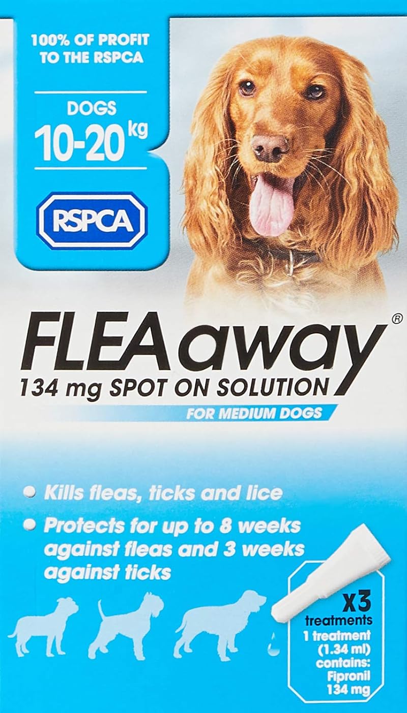RSPCA FleaAway Spot On Solution for Medium Dogs 134 mg 3 tubes