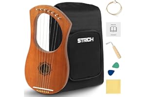 STRICH Lyre Harp, 7 Strings, Mahogany, Bone Saddle Lyre Harp Set with Spare Metal Strings, Tuning Wrench, Black Custom Gig Bag and Manual