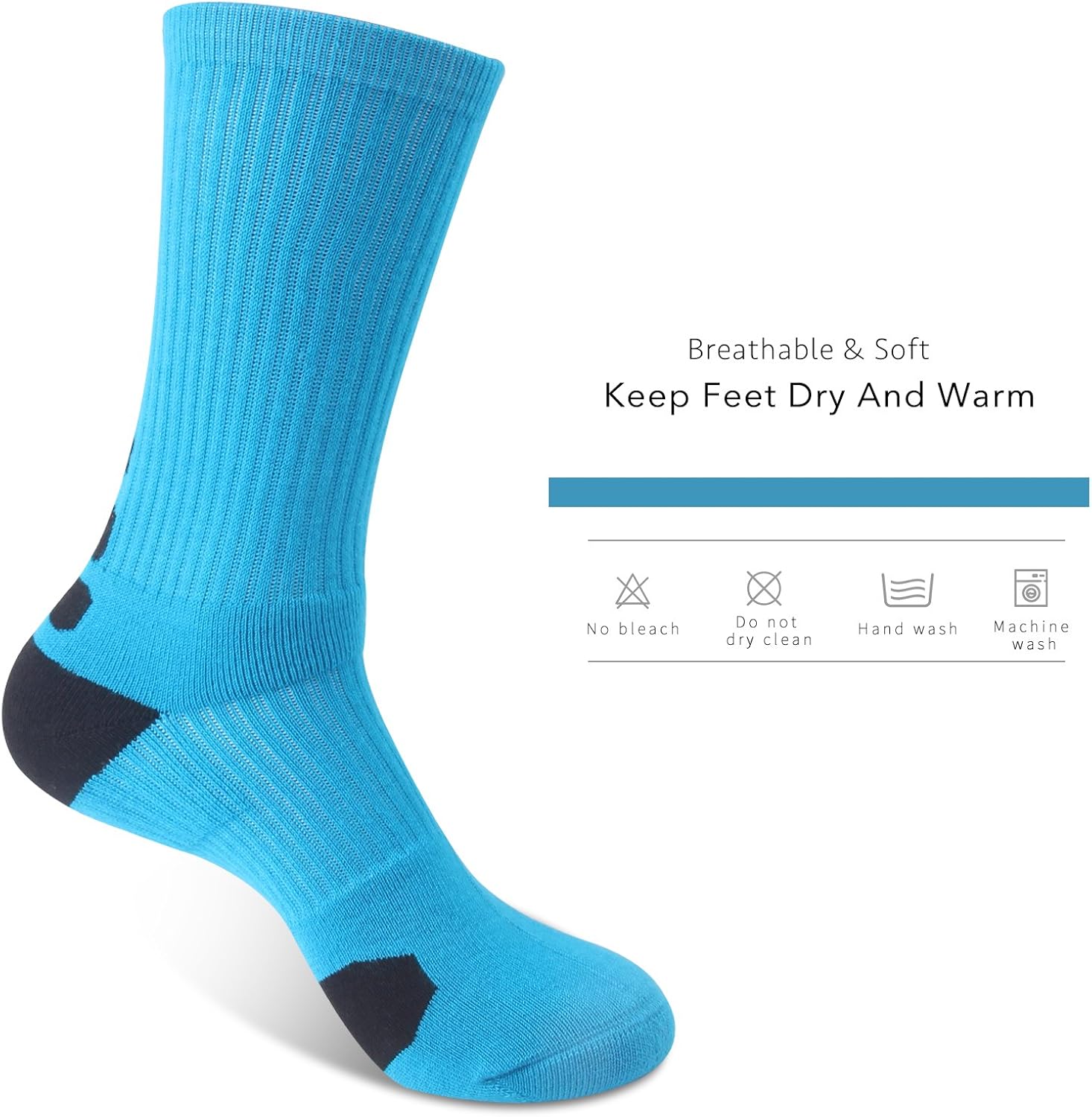 Boys Sock Basketball Soccer Hiking Ski Athletic Outdoor Sports Thick Calf High Crew Socks Multipack: Clothing