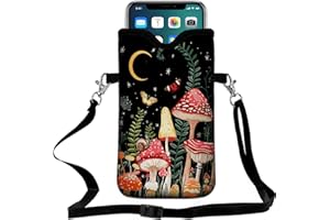 ZELANO Phone Sleeve for Men Women Neoprene Phone Bag Phone Pouch Case with Crossbody Strap/Neck Lanyard for iPhone15/14, Samsung, A54(Mushroom Butterfly)