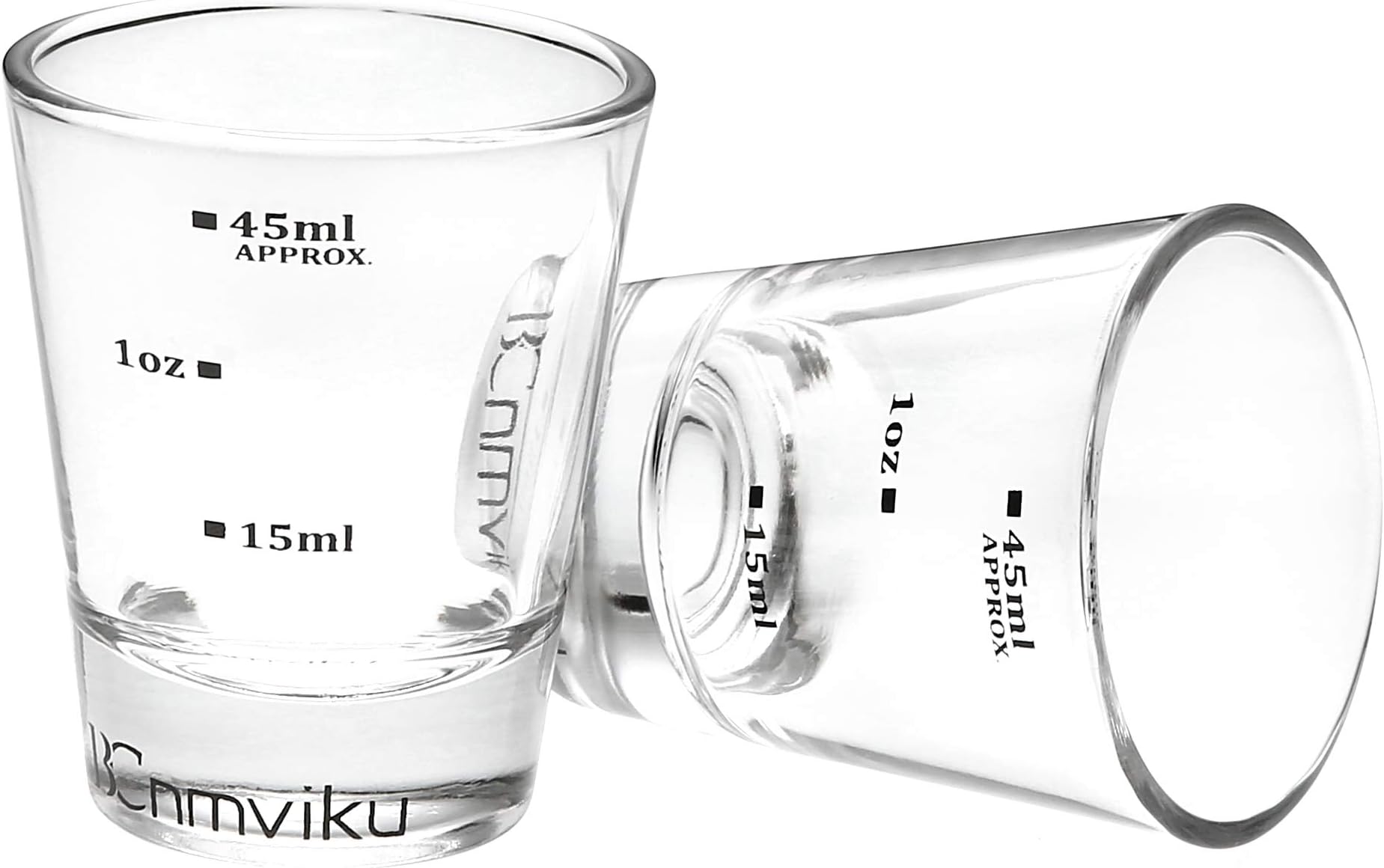 Shot Glasses Measuring Cup Round Liquid Heavy Glass Espresso Shot Glass 1 OZ Measured Cups (2Pack-Black 45ml)
