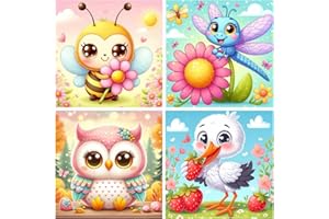 MXCFZX 4 Pack Paint by Numbers for Kids - Paint by Number for Kids Beginners Easy Acrylic Watercolor Paint Numbers Canvas Arts for Kid Ages 8-12, Oil Painting Paint by Number Kits for Decoration8x8in