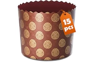 Set of 15 Paper Baking Molds for Panettone & Easter Cake & Paska, 15 oz – Heat Resistant Paper Baking Cups for Panettone, Col