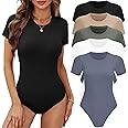 BALENNZ Women's 4/5 Pack Short Sleeve Round Neck Bodysuit Tops Crew Neck Basic Casual Tshirt Bodysuits